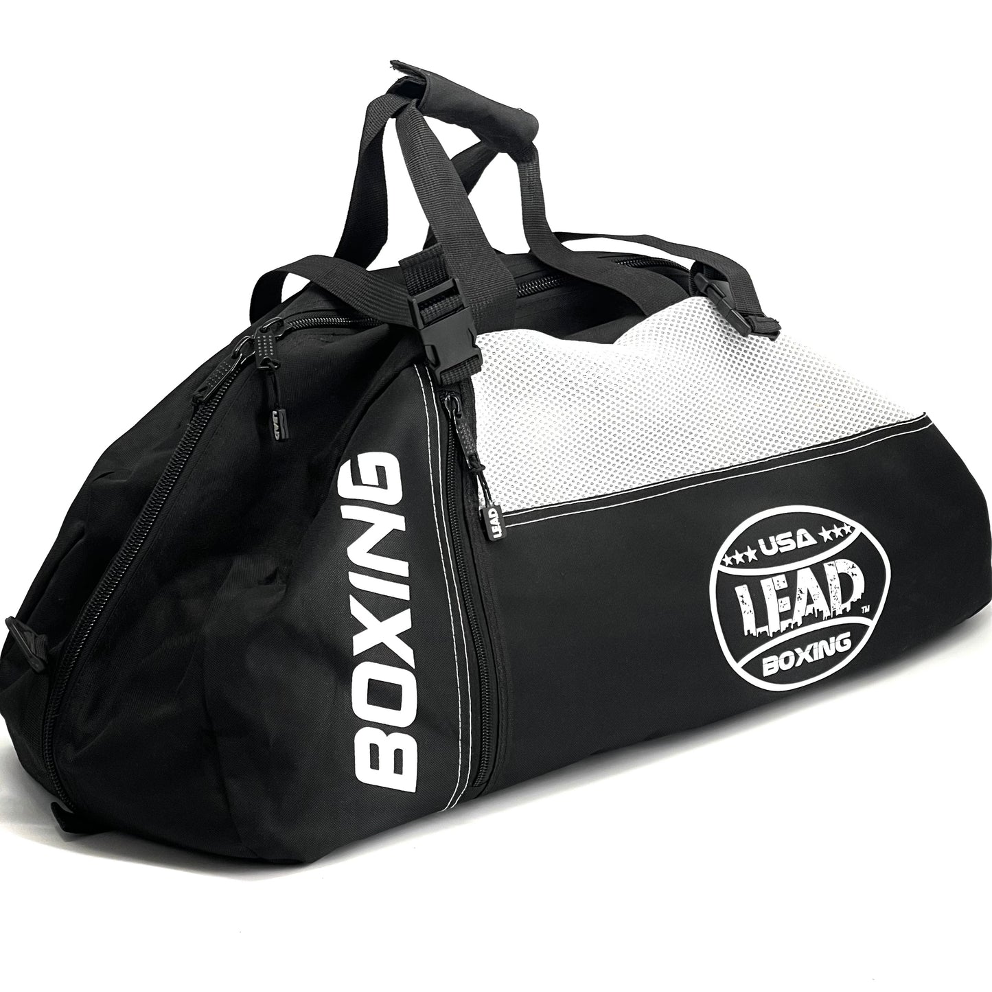 LEAD BOXING Duffel Bag/Backpack (Black-White)