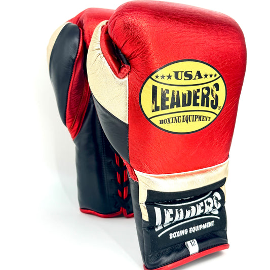 SuperLEAD MEX  Boxing Gloves LACED (Red-Gold -Black)
