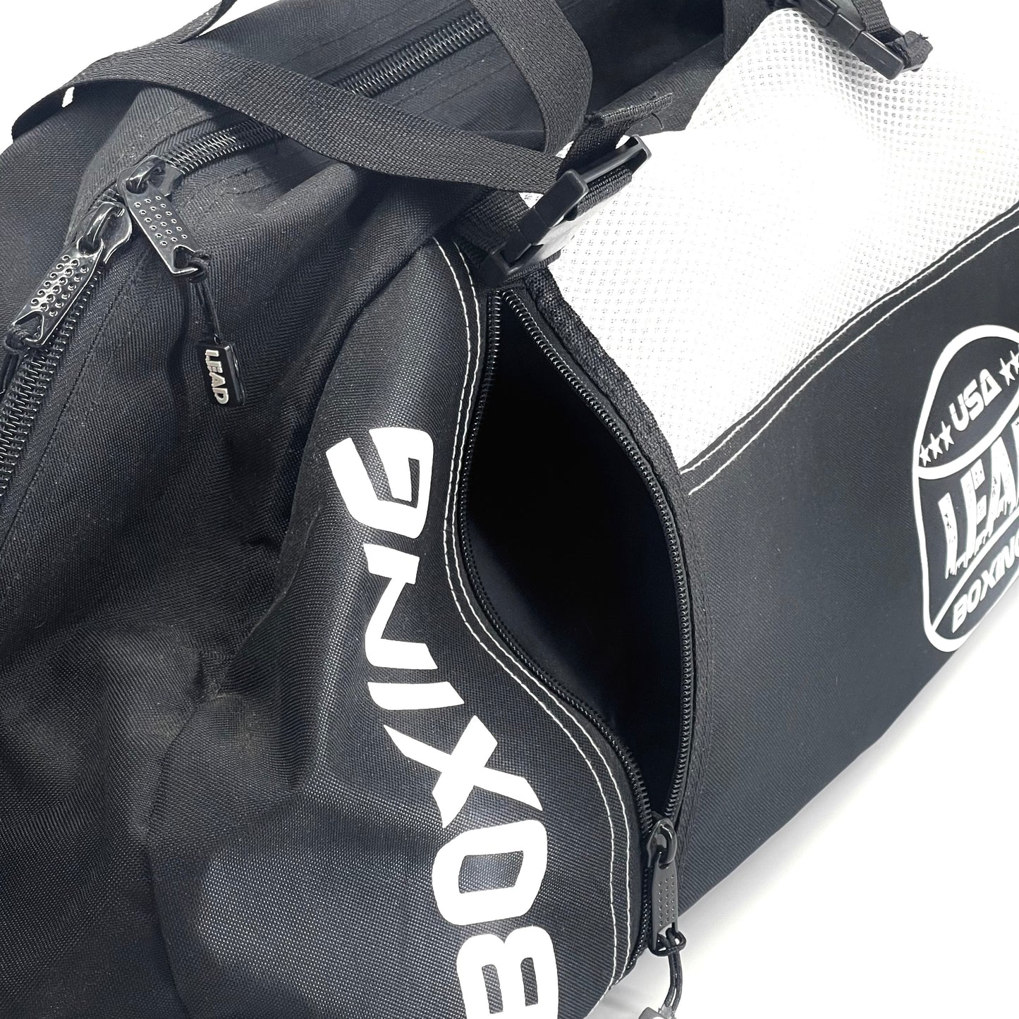 LEAD BOXING Duffel Bag/Backpack (Black-White)