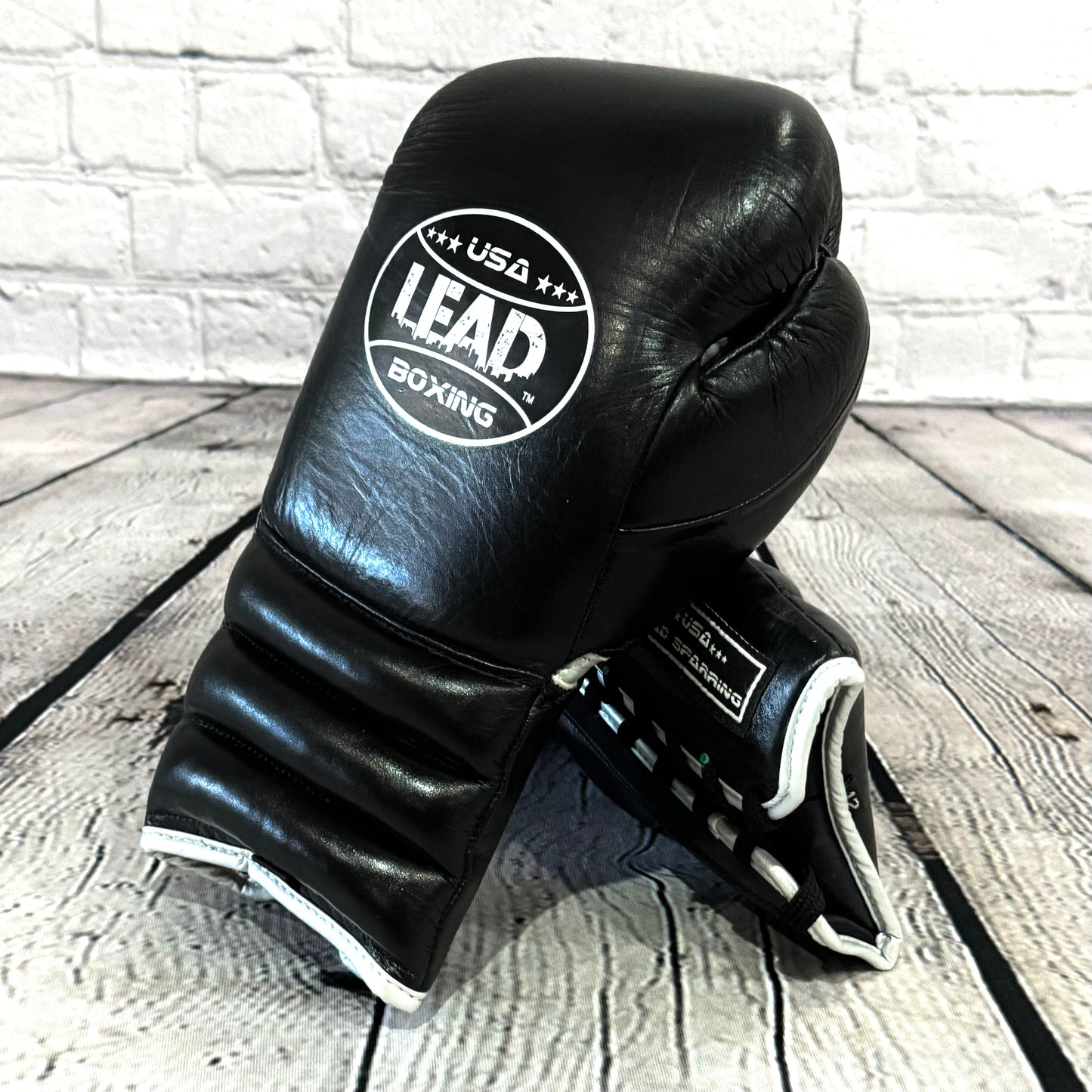 LEAD Sparring Gloves Laced (Black -Silver Logo )