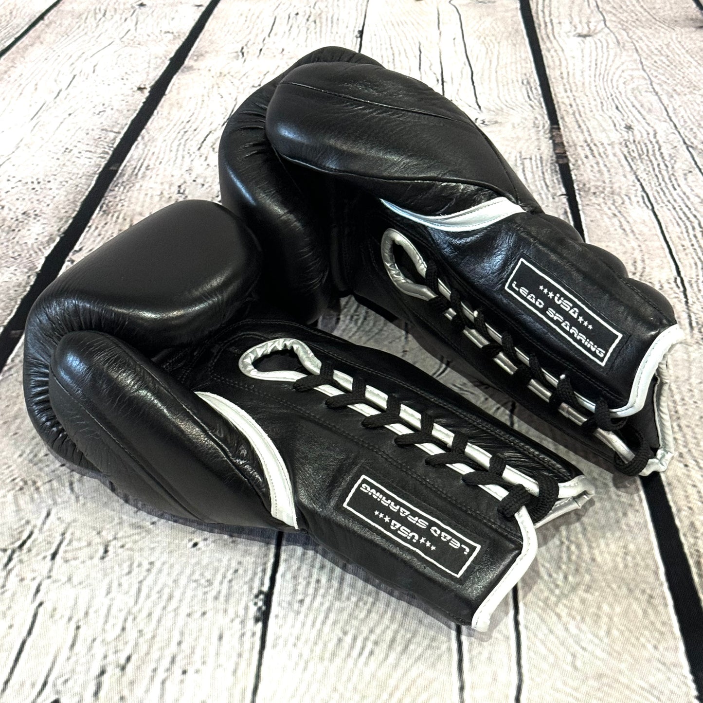 LEAD Sparring Gloves Laced (Black - Silver Logo )