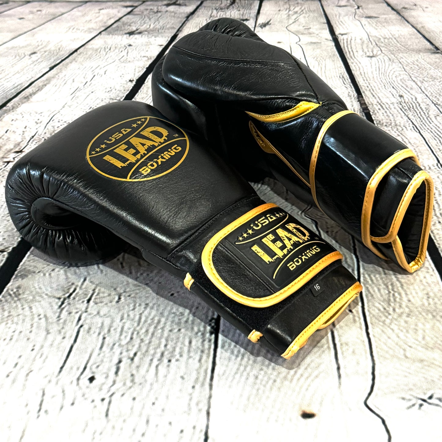 LEAD PRO Training Velcro Gloves ( Black-Gold Logo )