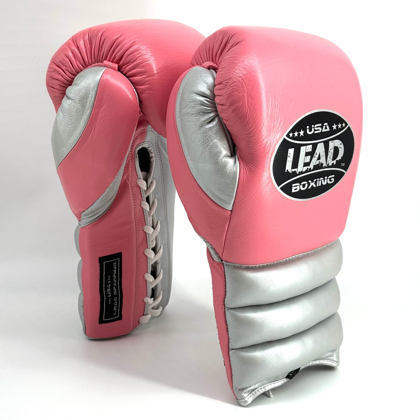 LEAD Sparring Gloves Laced (Pink -Silver)