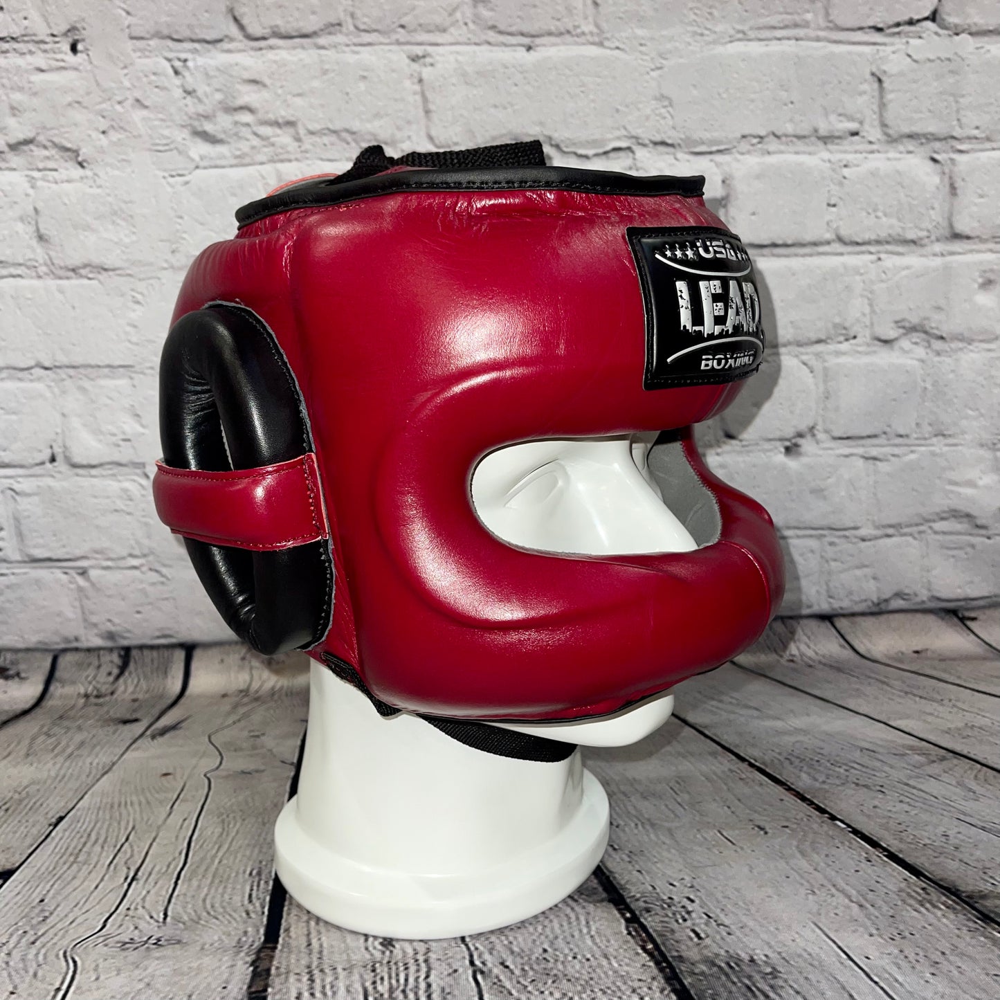 LEAD FaceSaver Headgear (Maroon w/ Black-Silver Logo)