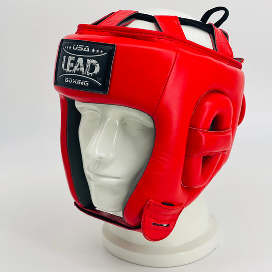 LEAD  OPEN-FACE  HEADGEAR ( Red w/ Black&Silver Logo)