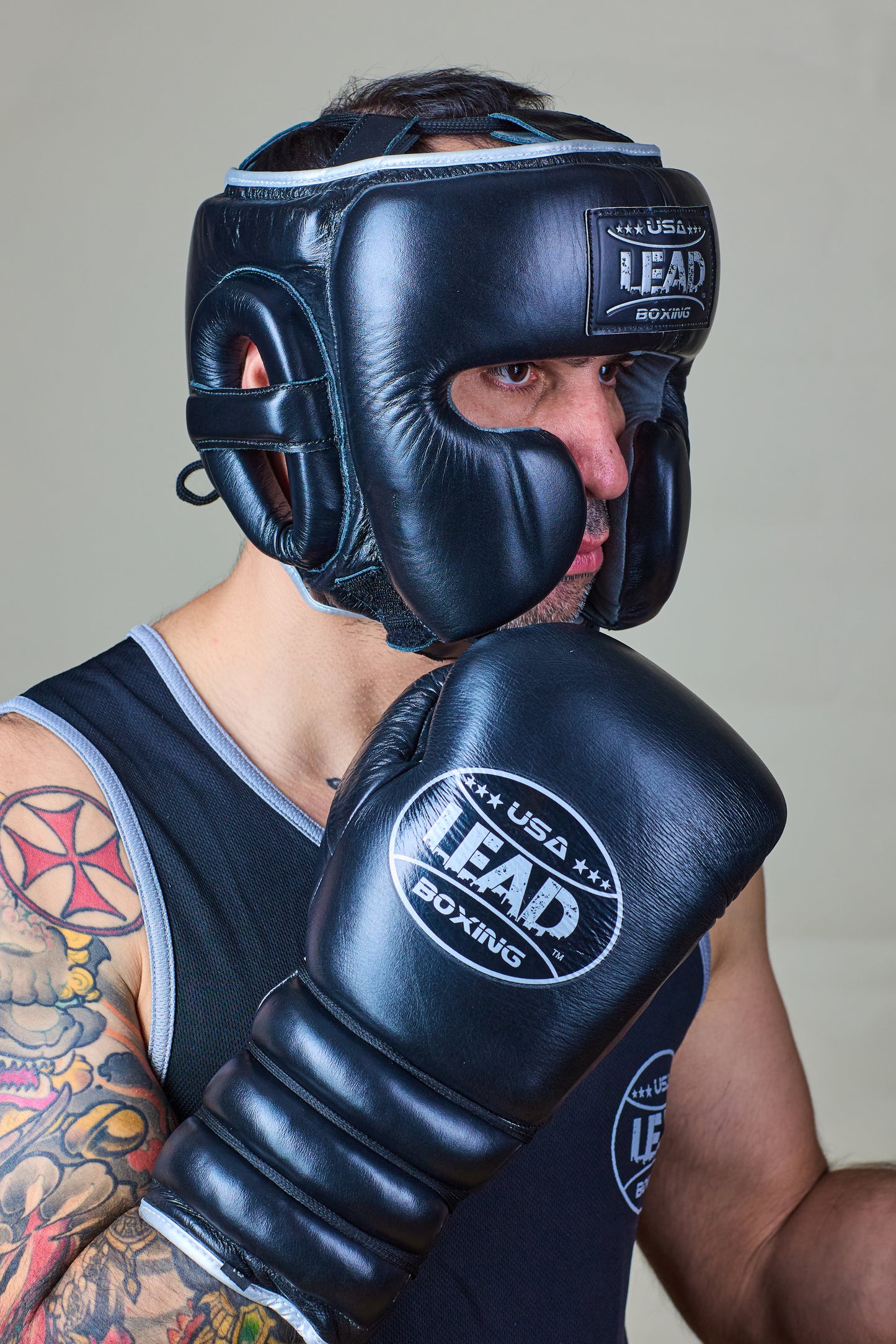 LEAD Sparring Gloves Laced  (Black - Silver  Logo )