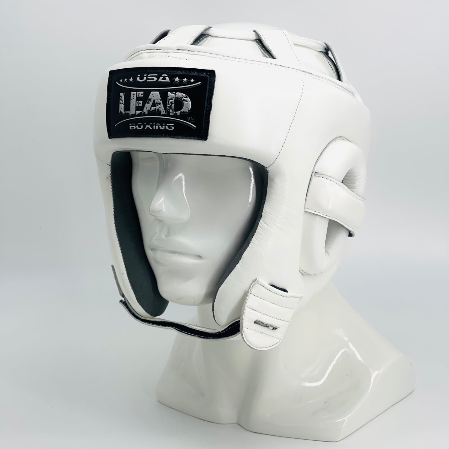 LEAD Open Face Headgear (White -Silver Logo)