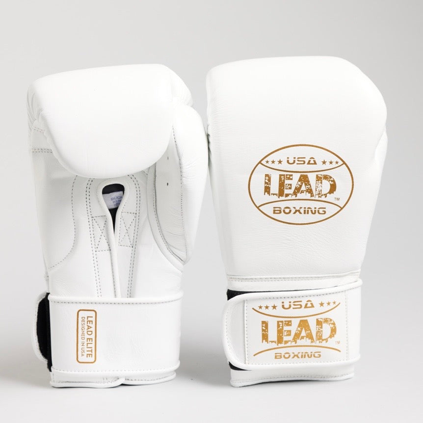 LEAD ELITE TRAINING & SPARRING GLOVES( WHITE-GOLD)