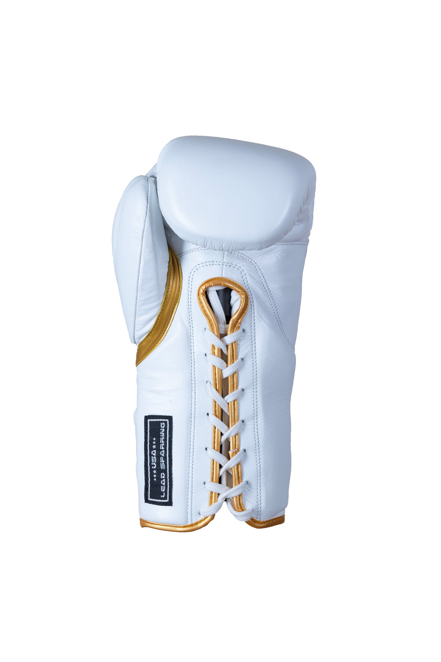 LEAD Sparring Gloves Laced  (WHITE-Gold Logo )