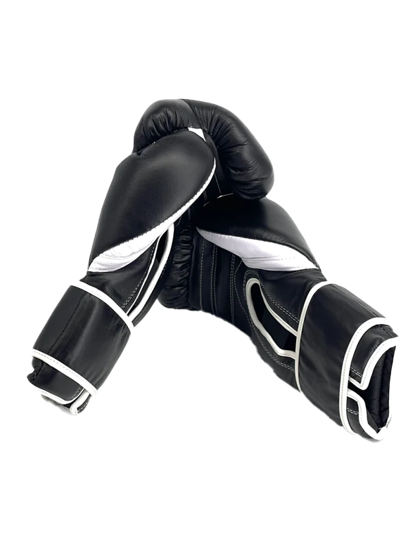 SuperLEAD Mex Boxing Gloves (Velcro), Black -White-Gold Logo