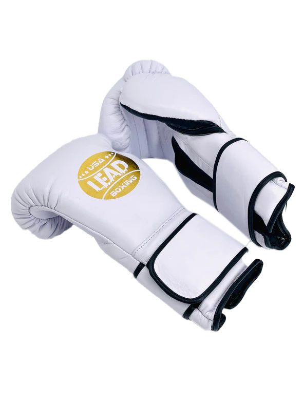 SuperLEAD Mex Boxing Gloves (Velcro), Black -White-Gold Logo