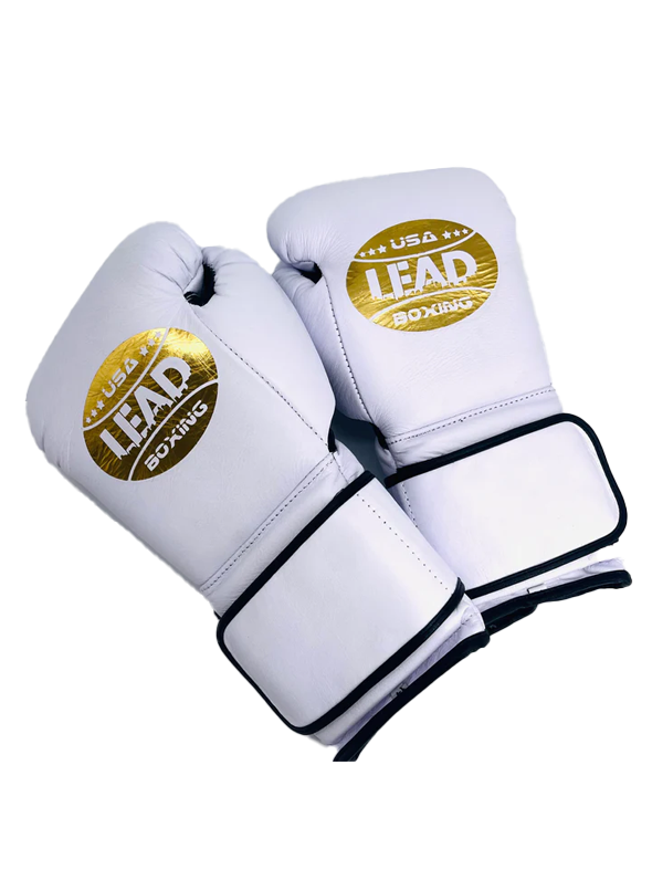 SuperLEAD Mex Boxing Gloves (Velcro), Black -White-Gold Logo