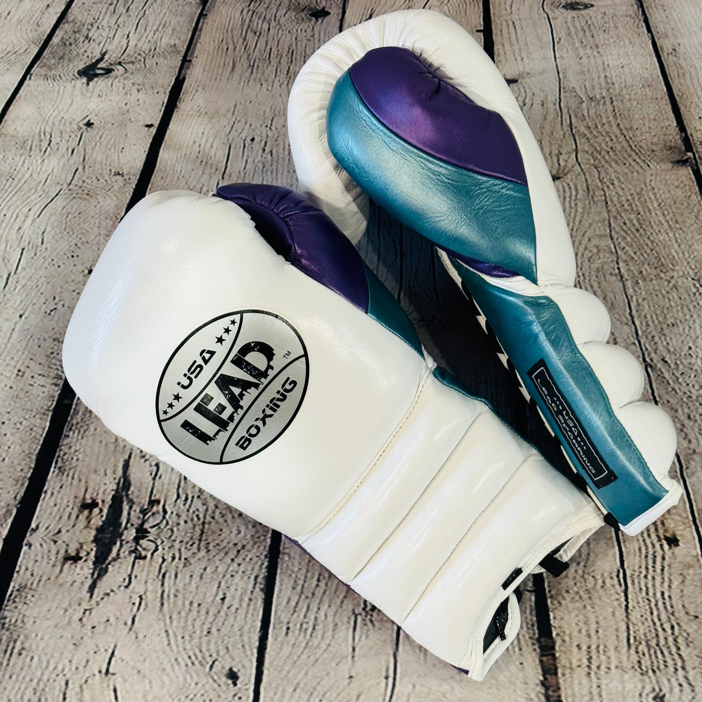 LEAD Sparring Gloves Laced  (WHITE -PURPLE -TEAL)