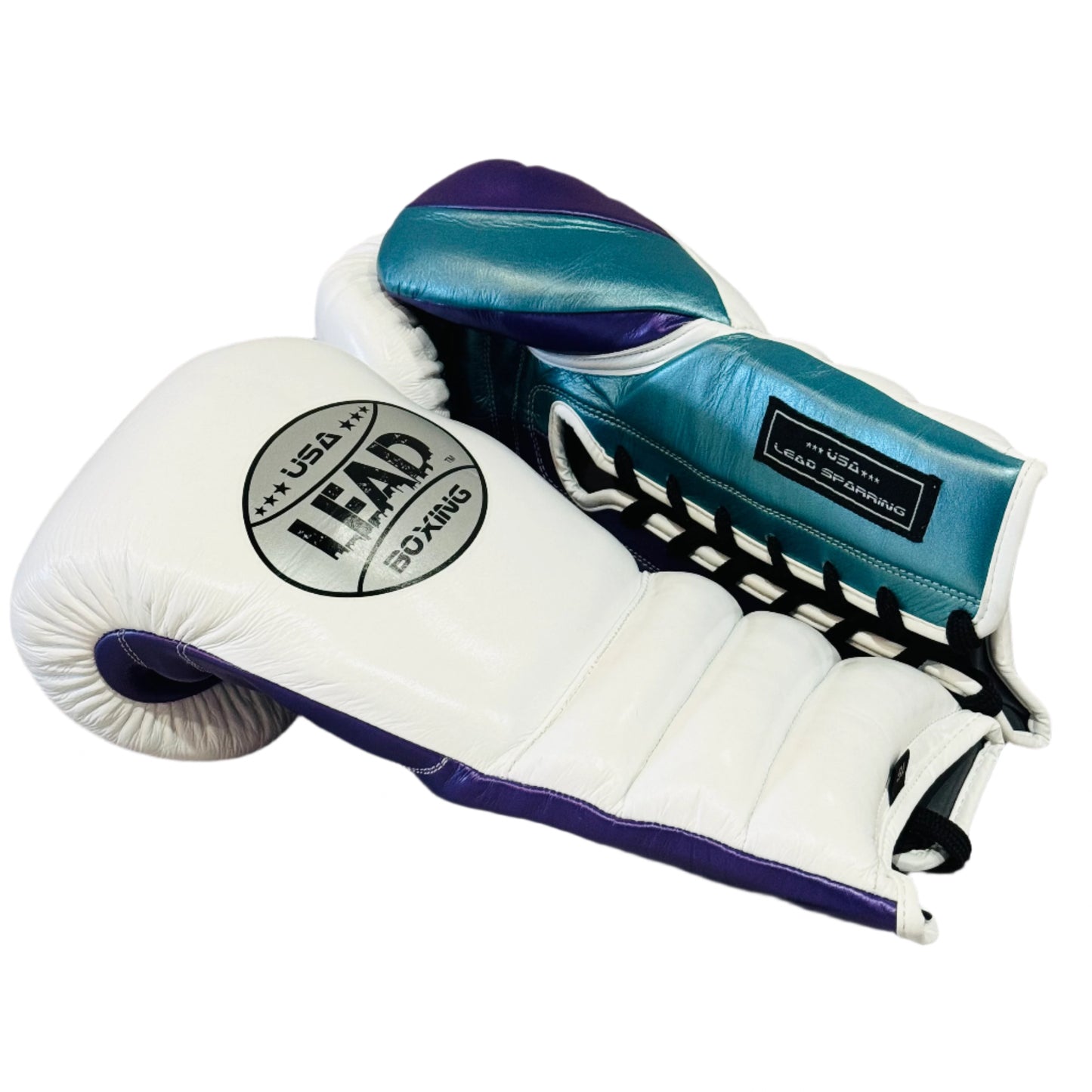 LEAD Sparring Gloves Laced  (WHITE -PURPLE -TEAL)