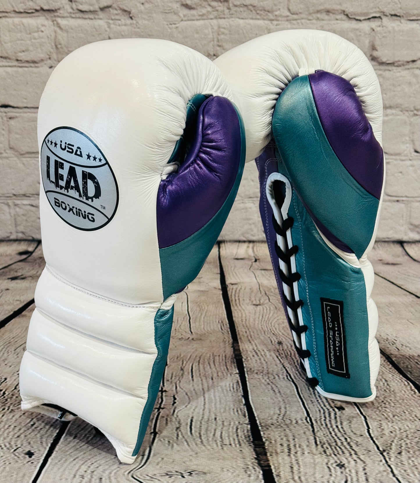 LEAD Sparring Gloves Laced  (WHITE -PURPLE -TEAL)