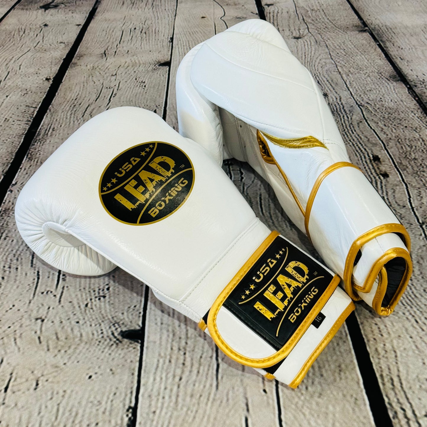 LEAD PRO Training  Velcro Gloves ( White-Gold Logo )