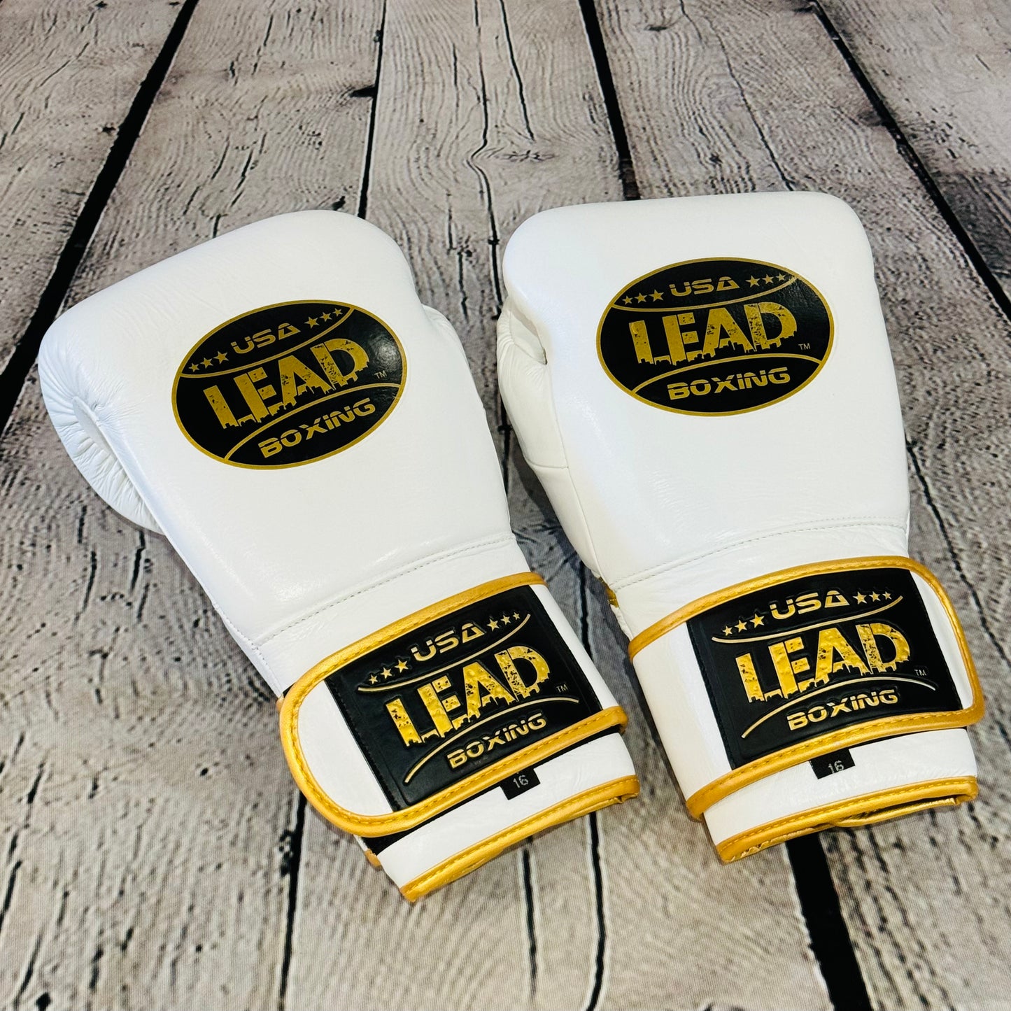 LEAD PRO Training  Velcro Gloves ( White-Gold Logo )
