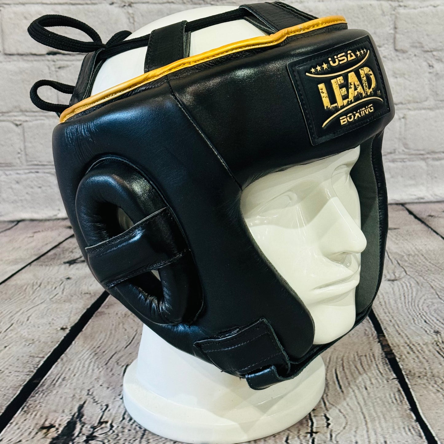 LEAD Open-Face Headgear (Black - Gold Logo)