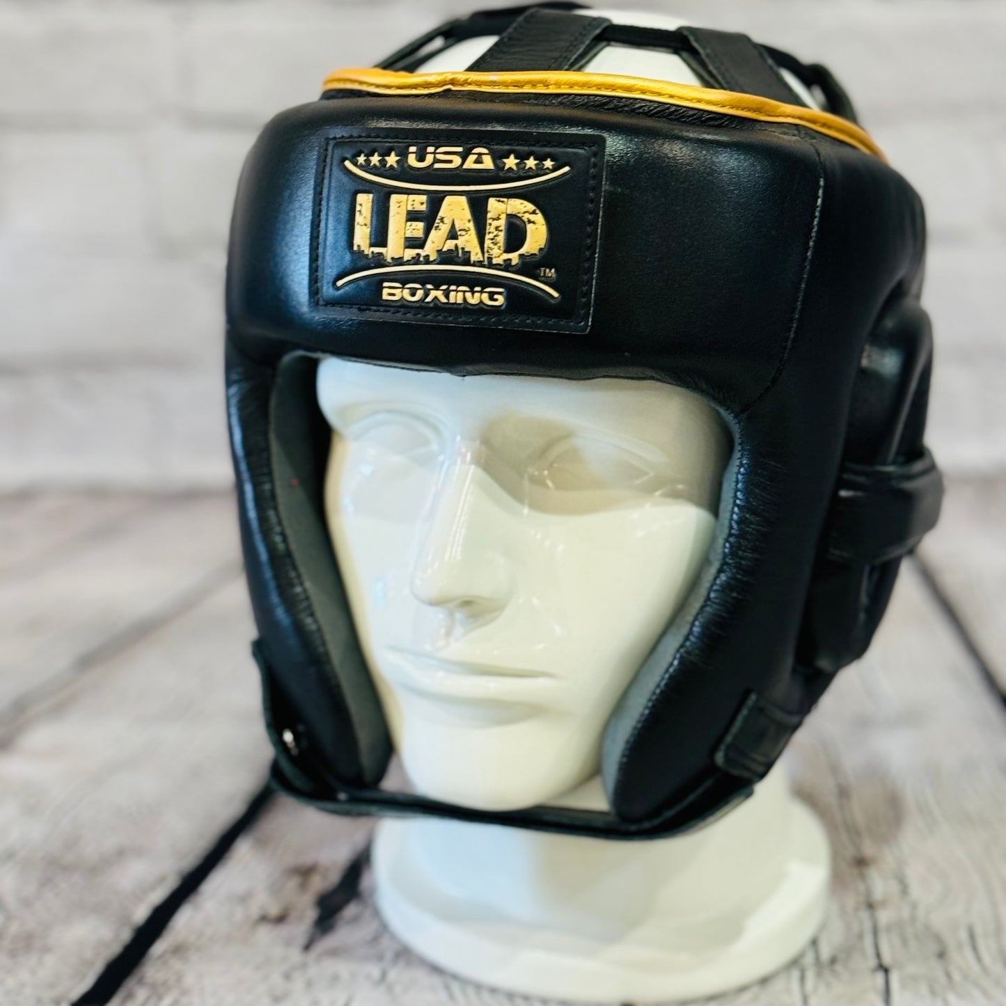 LEAD Open-Face Headgear (Black - Gold Logo)