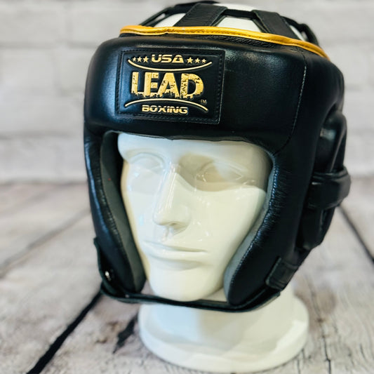 LEAD Open-Face Headgear (Black - Gold Logo)