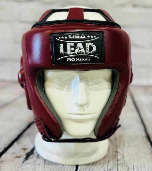 LEAD Open-Face Headgear (Maroon - Silver Logo)