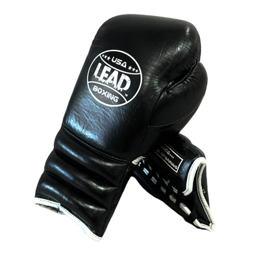 LEAD Sparring Gloves Laced  (Black - Silver  Logo )